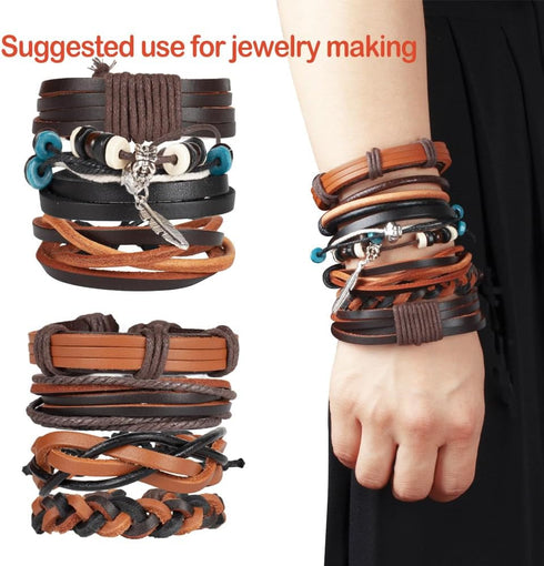 LolliBeads (TM) 3mm Flat Genuine Leather Cord Braiding String Light Brown (5 Yards)...