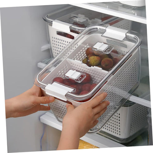 1pc Double Storage Basket Plastic Drawer Plastic Storage Bins Clear Organizer Box Over The Sink Colander Strainer Basket Fridge Pull Out Bin Veggi...