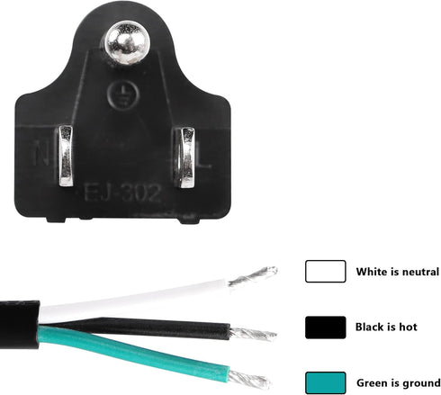 CERRXIAN 4FT 18 Gauge 3 Prong Heavy Duty Replacement Power Cord Cable 13A 110V NEMA 5-15P Male Plug to 3 Prong Open Pigtail Wire for Universal AC ...