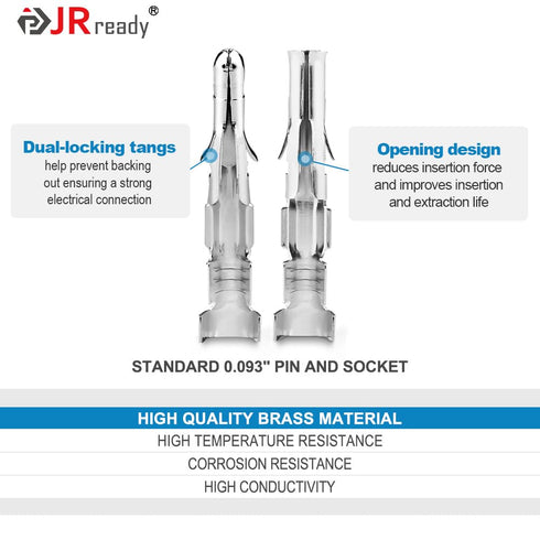 JRready ST6415 Standard.093" Pin and Socket Power Connectors 2 Circuits (6 Matched Sets), 14-20 AWG, Compatible with Molex Standard.093" 2 Pin Mal...