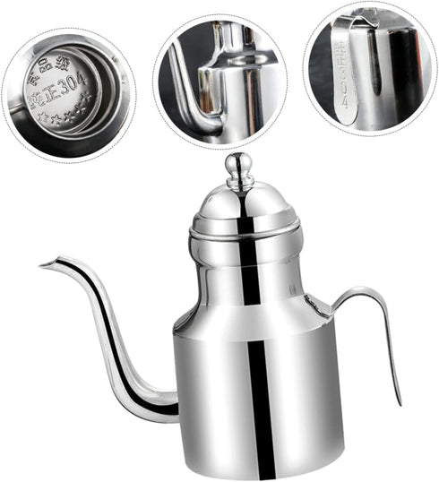 Stainless Steel Oil Pot Syrup Dispenser Tea Kettles Metal Oil Kettle Sauce Oil Mesh Strainer Pouring Kettle Grease Can Frying Oil Filter Soy Olive...