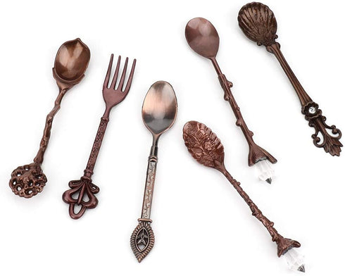 Fdit 6Pcs/Set Vintage Carved Coffee Spoon Teaspoon Retro Zinc Alloy Dessert Coffee Tableware Spoons Cutlery Kitchen(Red Bronze)...