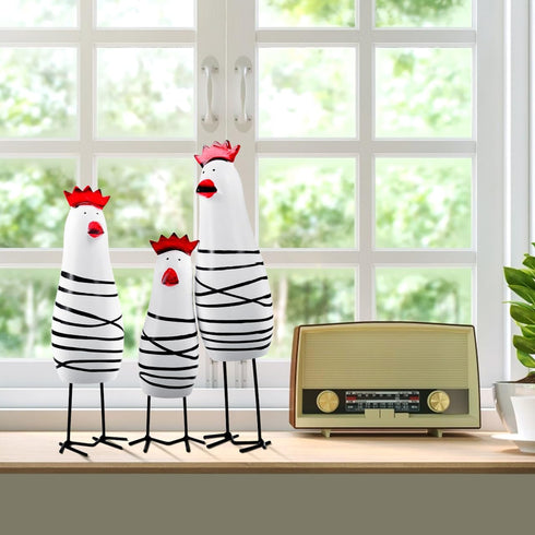 Amosfun 3pcs Wooden Chicken Carving Figurines Home Kitchen Decoration Tabletop Ornament Chook Animal Statue 6-8 Inches...