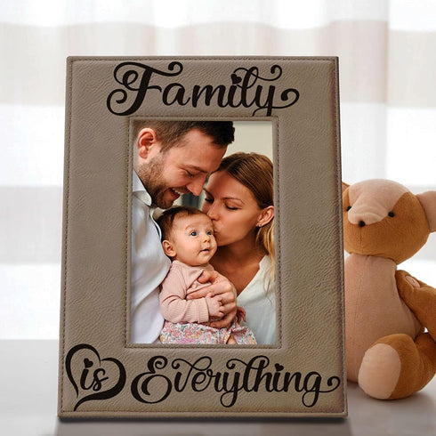 KATE POSH Family is Everything Engraved Leather Picture Frame (5x7-Vertical)...