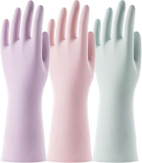 COOLJOB 3 Pairs Reusable Rubber Gloves for Dishwashing Cleaning Bleaching, Grippy Latex Dish Washing Gloves with Flocked Cotton Liner, Water Resis...