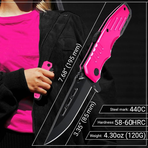 Spring Assisted Pink Knife - Pocket Knife for Women - Self Defense Knife for Women - Pink Knives - Cute Womens Girl Knife - Womens Folding Knife -...