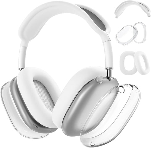 AIRSPO for Airpods Max Case Cover, Clear Soft TPU Case Cover+Slicone Earpad Cover+Silicone Overhead Cover, Transparent Protective Case for AirPods...