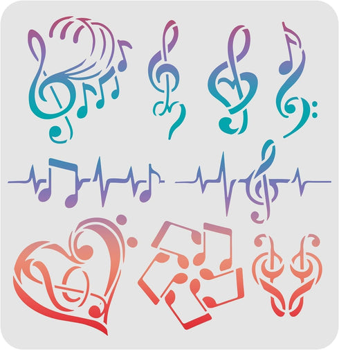 FINGERINSPIRE Music Note Stencils Template 11.8x11.8inch Plastic Heart Notes Stencils Various Shapes Notes Pattern Reusable Stencils for Painting ...