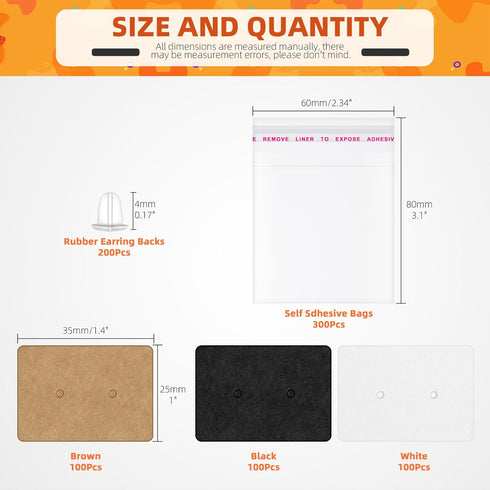 Tanstic 800Pcs Earring Cards with Earring Backs and Self-Sealing Bags Kit, Earring Display Cards Earring Holder for Selling Earring Jewelry Displa...