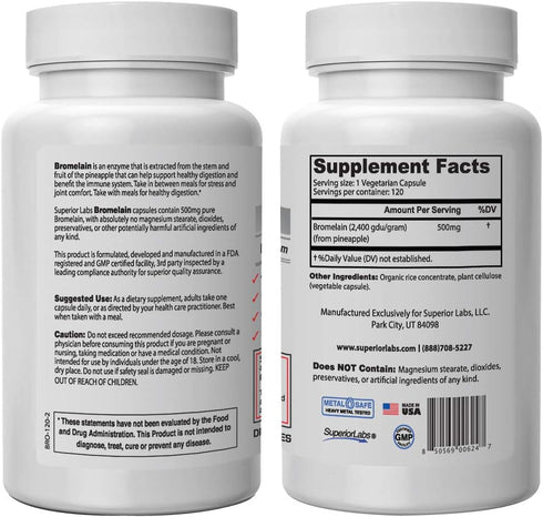 Superior Labs – Best Bromelain Non GMO Natural Supplement – Non-Synthetic – 2,400 gdu/Gram – Supports Healthy Digestion & Inflammatory Responses, ...