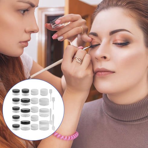 18 Pcs Makeup Travel Containers with Lids 3/5/10/15/ 20 Gram Size Cosmetic Jars with 4 Pcs Mini Spatulas and Dropper, Round Clear Wide-mouth Leak ...