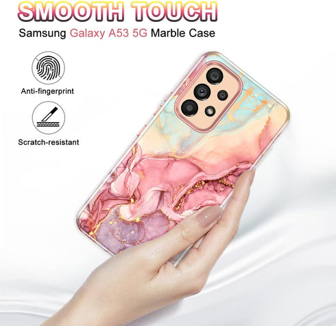 Btscase for Samsung Galaxy A53 5G Case, Marble Pattern 3 in 1 Heavy Duty Shockproof Full Body Rugged Hard PC+Soft Silicone Drop Protective Women G...