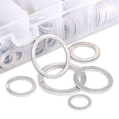 Swpeet 470Pcs Automotive Metric Oil Drain Plug Gasket Aluminum Flat Washer Assortment Kit, Including 18 Different Sizes - M6 M8 M10 M12 M14 M16 M1...