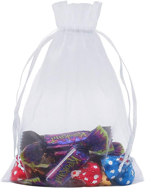 HRX Package White Organza Gift Bags 5x7 inch 100pcs, Mesh Jewelry Pouches Drawstring Bags Empty Sachet for Christmas Candy Present Wedding Giveawa...