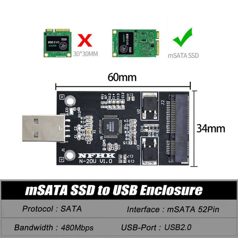 chenyang mSATA SSD to USB Adapter,Mini SATA mSATA SSD to USB 2.0 Hard Disk Drive Enclosure Adapter Only Supports 50mm mSATA SSD...