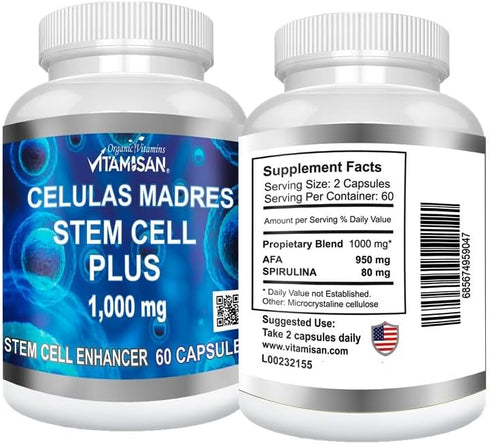 Celulas Madres 60 Capsules Vitamisan 1000 mg Aphanizomenon Flos-aquae Blue Green Algae AFA Stem Natural Cell...