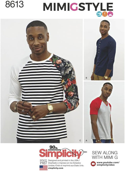 Simplicity US8613A Men's Knit Long Short Sleeve Shirt Patterns by Mimi G Style, Sizes XS-M, White...