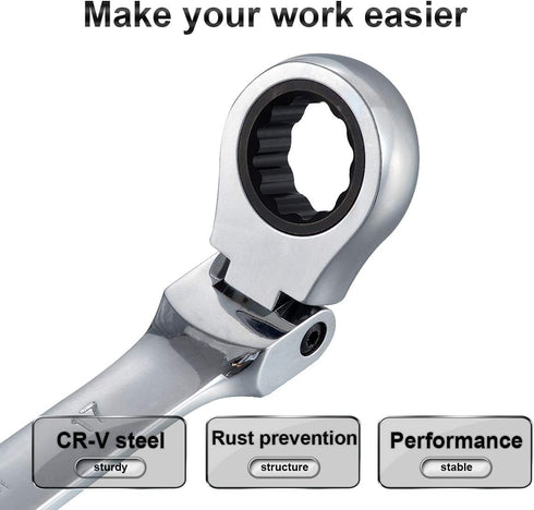 KATUR 17mm Ratcheting Wrench Set Flexible Pivoting Head Ratchet Combination Spanner Wrench Chrome Vanadium Steel Metric Tool (17mm)...