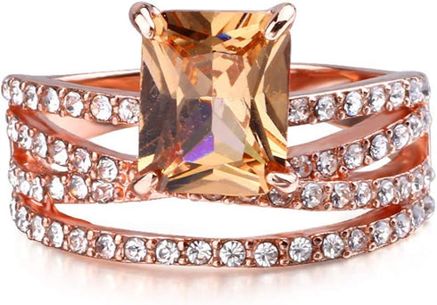 Greendou Fashion Jewelry 14k Rose Gold Plated Sterling Silver Square Champagne Zirconia Ring Size 5-10 (8)...
