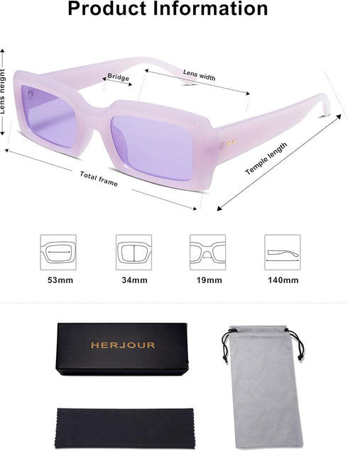 Allarallvr Trendy Rectangle Sunglasses for Women Men Vintage 90's Square Shades Thick Frame Nude Sunnies Sunglasses AR82002...