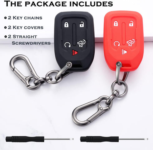 TANDRIVE 2PCS Silicone Smart Key Fob Case Cover For 2023 2022 2021 2020 2019 Chevy Silverado And GMC Sierra 1500 2500HD 3500HD, Remote Protector A...