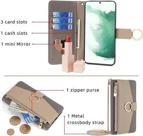 Asuwish Phone Case for Samsung Galaxy S22 Plus S22+ 5G Wallet Cover with Screen Protector and Mirror Flip Cover Ring Credit Card Holder Crossbody ...