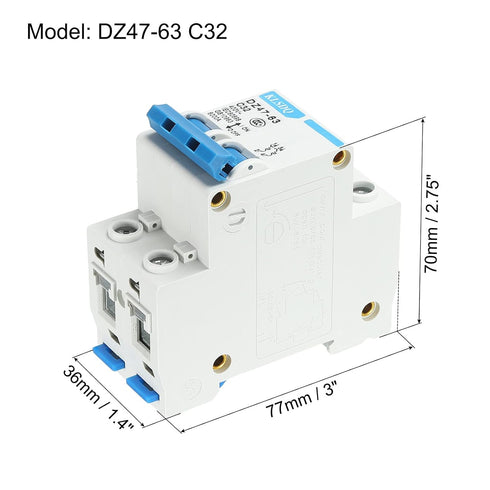 MECCANIXITY Miniature Circuit Breaker Low Voltage AC 32A 400V 2 Pole DIN Rail Installation DZ47-63 C32...