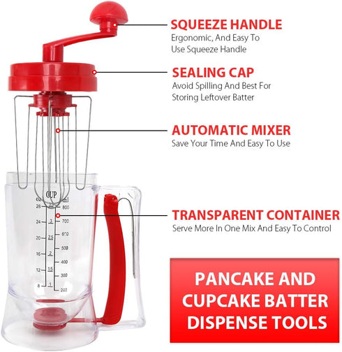 Batter Dispenser,3 In 1 Automatic Pancake?Cupcake Batter Dispenser With Cake Mould?Bpa-Free Food-Grade For Pancake,Cupcakes, Waffles, Muffin Mix, ...