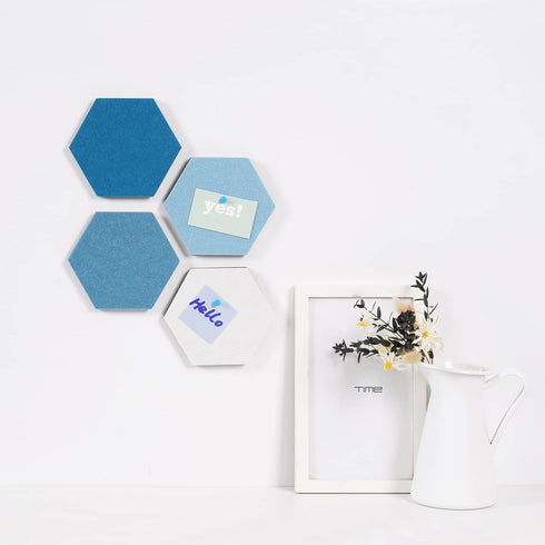 8 Pcs Hexagon Felt Bulletin Board Tiles, Self Adhesive Felt Pin Board Wall Tiles for Photos, Pictures, Memos (Cyanine)...
