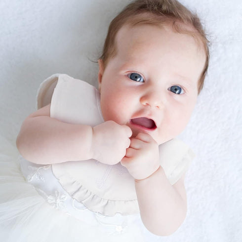 Janmercy 2 Pieces White Baptism Bib Christening Bib for Baby Girls Embroidered Crucifix Christening Baptism Bib Gift Outfits for Baby Girls Shower...
