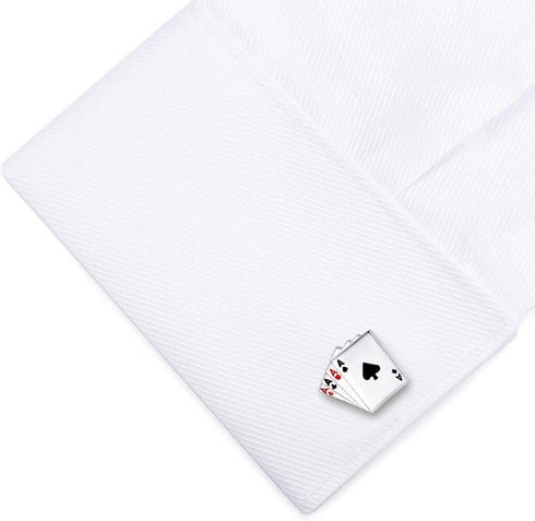 HONEY BEAR 4A Poker Playing Cards Good Luck Cufflinks for Men Shirts Steel Wedding Business Gift Silver...
