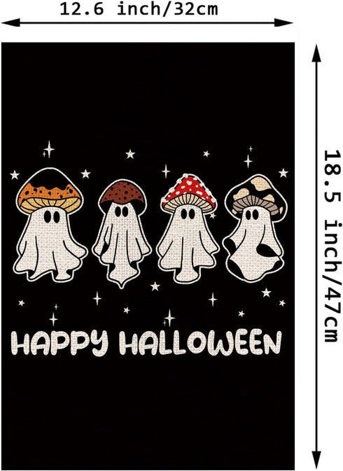 Happy Halloween Garden Flag Ghosts Mushroom Double Sided Flags for Outside Black Burlap Lawn Yard Outdoor Decoration 12.5x18 Inch...