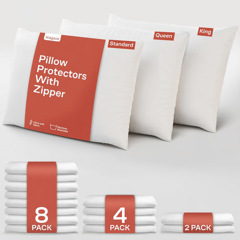 Niagara 2 Pack Standard Pillow Protectors with Zipper, Premium Cotton Sateen Blend Tight Weave Lab Tested Non Noisy Zip Covers Breathable Non Crin...