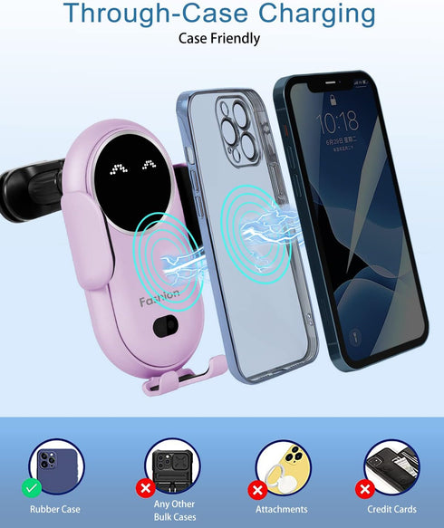 Wireless Car Charger, Phone Mount for Car Wireless Charger Smart Sensor Air Vent, Automatic Clamping Phone Holder Compatible with iPhone 14/13/12/...