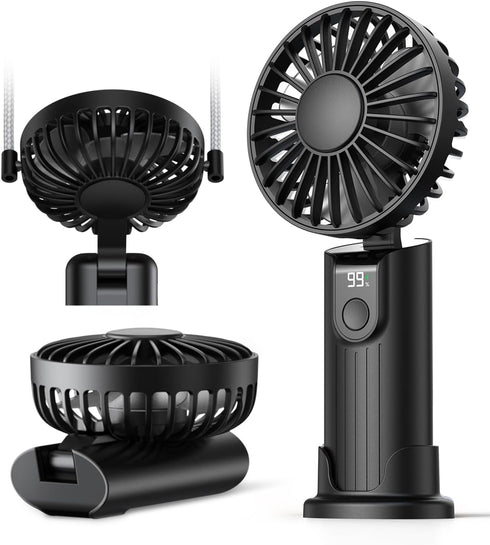 Portable Handheld Fan, 5000mAh Battery Operated Fan with LED Display, Hand Held/Neck/Desk 3 in 1 Small Personal Mini Fan 180° Foldable USB Recharg...
