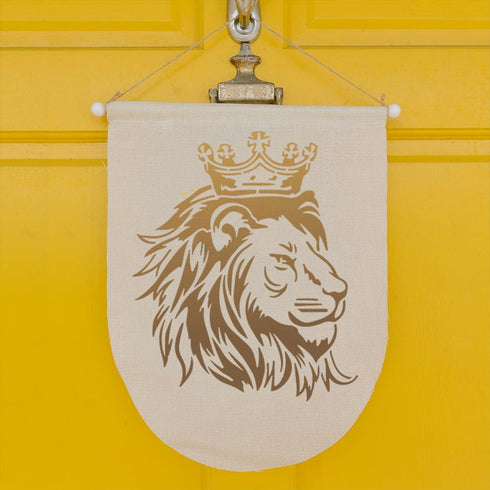 Crown Lion King Stencil 11.8×11.8inch Large Majestic Lion Head Stencil with Paint Brush Royal African Wild Animal King Template for Wood Walls Can...