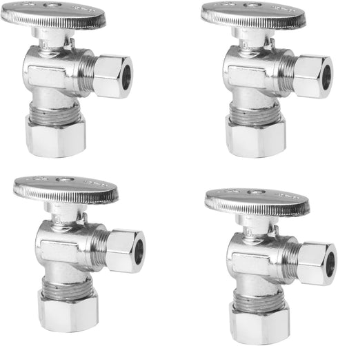 4 Pack Angle Stop Valve,1/4 Turn Water Shut Off Valves,1/2" Nominal (5/8" OD) Compression Inlet x 3/8" OD Compression Outlet Shut-off Valve for Ba...