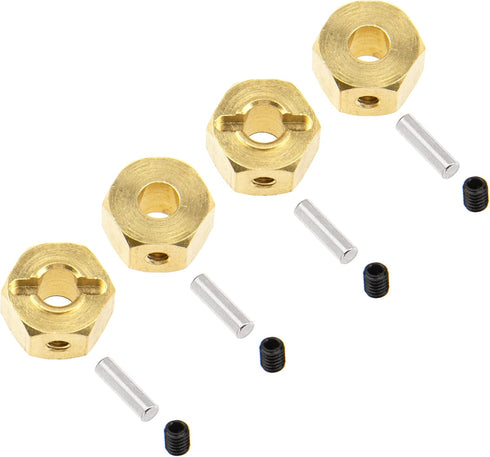 Brass 12mm Wheel Drive Hex Hub Adapter with Pins Counterweight Compatible with Axial SCX10 90046 Tamiya CC01 D90 Redcat Gen7 1/10 RC Crawler Car (...