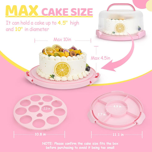 Ohuhu Cake Carrier, BPA-Free Cake Holder Storage Container Cupcake Carrier Keeper - Cake Stand with Lid 2 Handles Portable Round Two Sided Base fo...