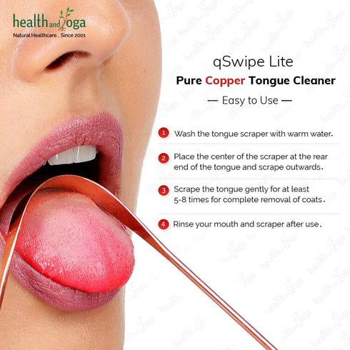HealthAndYoga™ qSwipe Lite Copper Tongue Cleaners (Pack of 3) – Prevents Bad breath, Improves taste- Flexible, Curved ends provide good grip – Com...