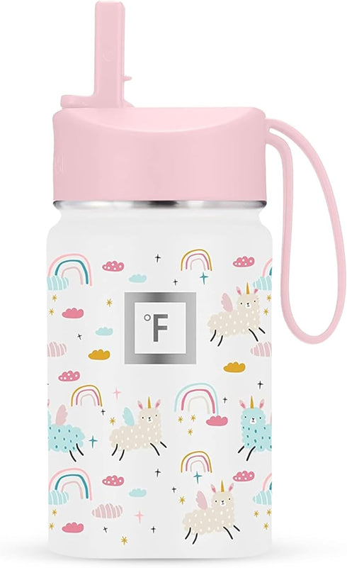 IRON °FLASK Kids Water Bottle - Straw Lid, 20 Name Stickers, Vacuum Insulated Stainless Steel, Double Walled Tumbler Travel Cup, Mug - Lama Rainbo...
