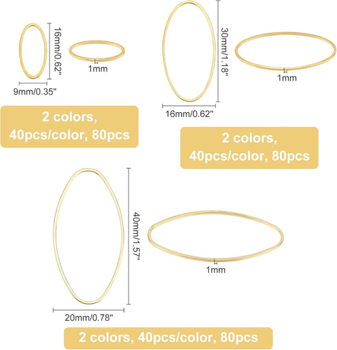 OLYCRAFT 240pcs Open Bezel Pendant Charm Hollow Frame Pendant Blanks Oval Earring Charms Oval Brass Rings Open Bezel for Earrings Making DIY Jewel...