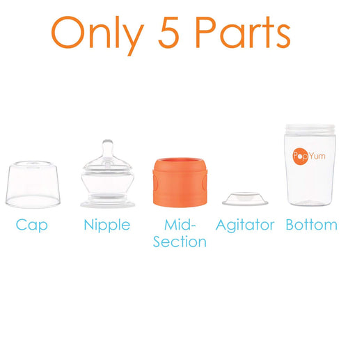 PopYum 9 oz Orange Anti-Colic Formula Making/Mixing/Dispenser Baby Bottle with #2 Medium Flow Nipple, 260 ml, BPA-Free, Natural Latch...