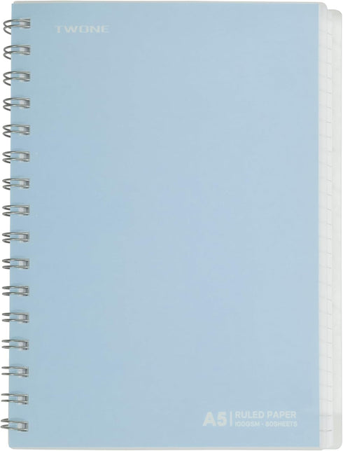 TWONE Small Spiral Notebook, 5.5"x8.25", 160 Ruled Pages, Waterproof Frosted PP Cover, Blue, Ideal for School, Office, and Personal Use...