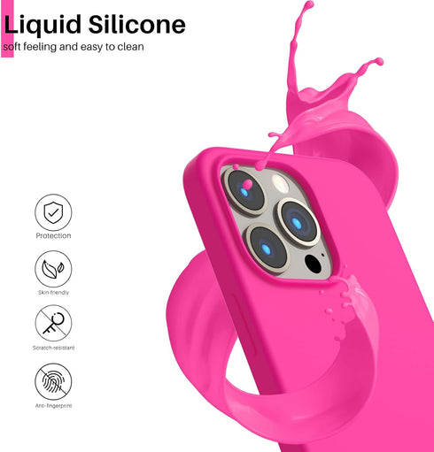 ORNARTO Compatible with iPhone 13 Pro Case 6.1, Slim Liquid Silicone 3 Layers Full Covered Soft Gel Rubber Case Cover 6.1 inch-Hot Pink...