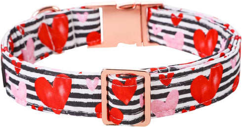 Lionet Paws Valentine Day Dog Collar, Heavy-Duty Cute Red Heart pattern Fabric Pet Collar with Metal Buckle Necklace for Small Gift, Neck 10-16 in...