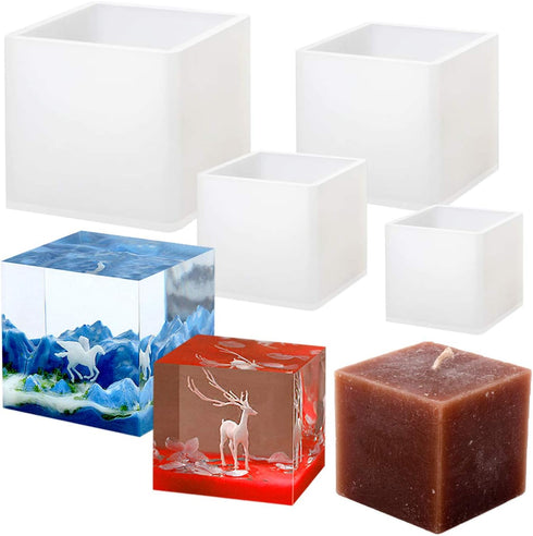 4 Pack Square Resin Molds - 4 Sizes Cube Silicone Casting Molds for DIY Art Resin Candle Soap Making...