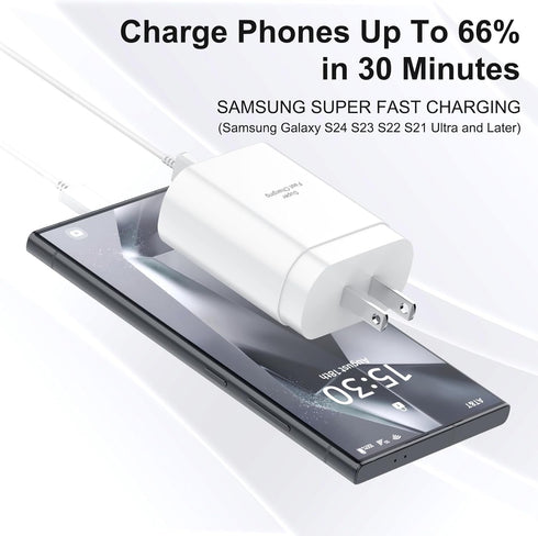 USB C Wall Charger,2-Pack PD 25W Super Fast Charger Whit USB C Fast Charging Cable for Samsung Galaxy S25 Ultra/S25/S25+/S24 Ultra/S24/S24+/S23/S2...