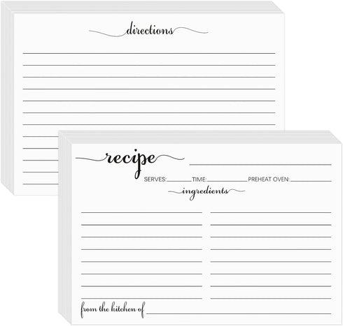 Recipe Cards 4x6 White, From the Kitchen Of 100 Pack Double Sided Cooking Recipe Cards Stock Thick Cardstock Recipe Cards with Lines for Weddings,...