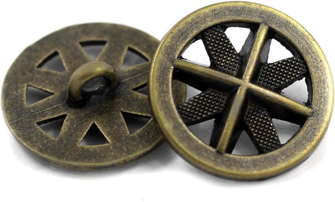 Bezelry 15 Pieces Asterisk Metal Antique Brass Color Metal Shank Buttons. 20mm (3/4 inch)...